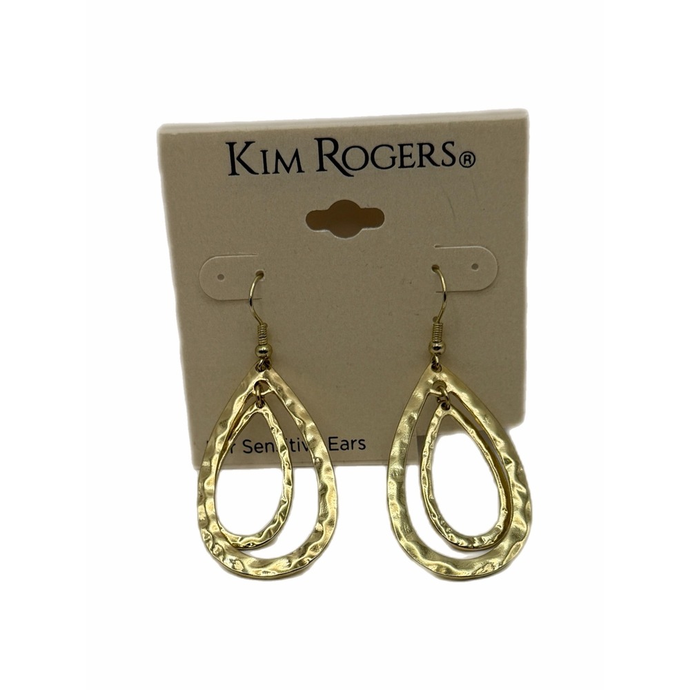 Kim Rogers Gold Tone Hammered Double Teardrop Dangle Earrings E01-22987 New‎